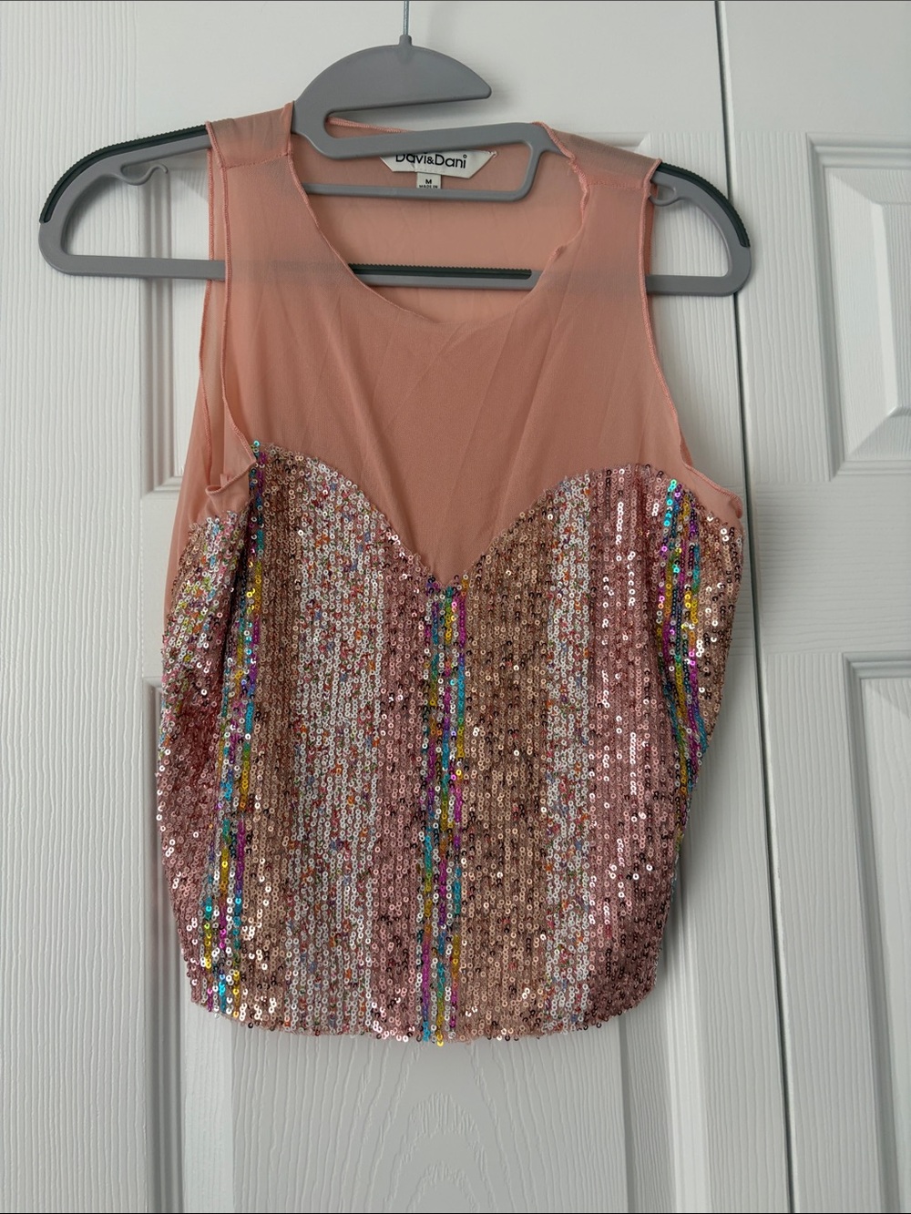 DAVI & DANI Rose Pink Sequin Mesh Tank